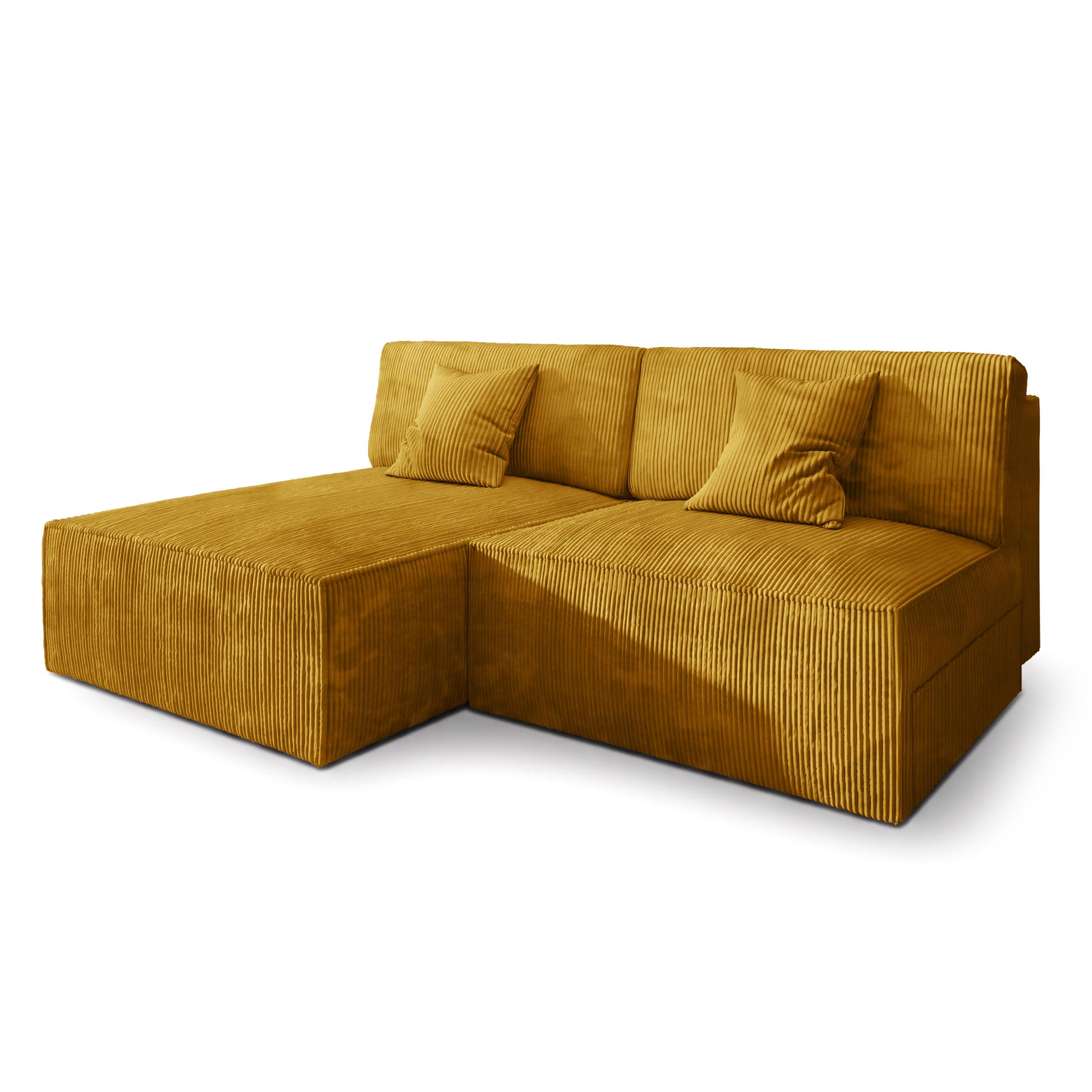 ECKSOFA FIORO P Gelb Kordstoff mit Schlaffunktion - Gelb/Grau, Holz/Kunststoff (204/148cm) - MASSENO