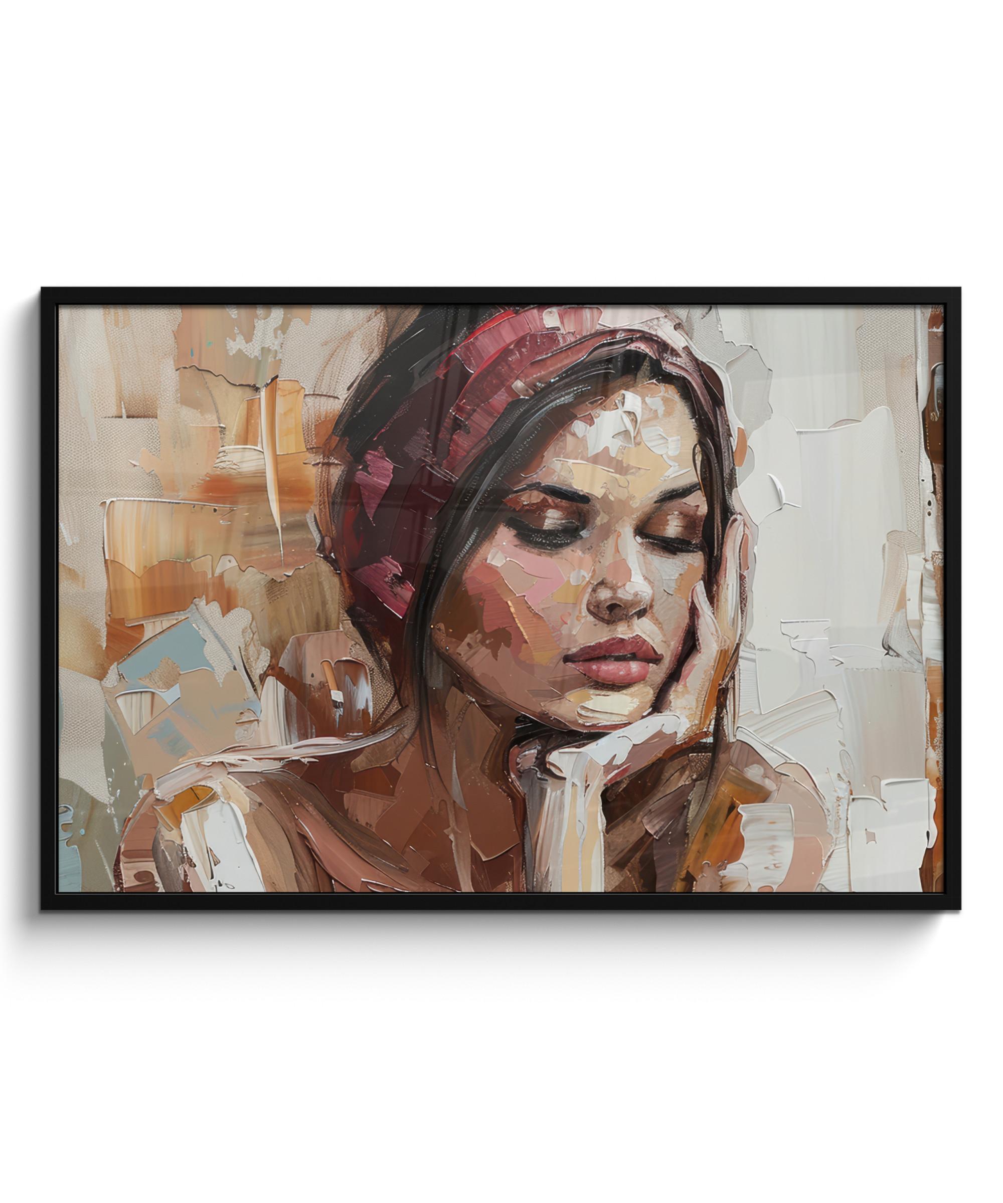 POSTER MIT RAHMEN Frau - Lackierung - Porträt - Modern 120x80 cm - Altrosa, Papier (120/80cm) - MuchoWow