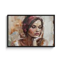 POSTER MIT RAHMENGERAHMTES BILD Frau - Lackierung - Porträt - Modern 120x80 cm - Altrosa, Papier (120/80cm) - MuchoWow