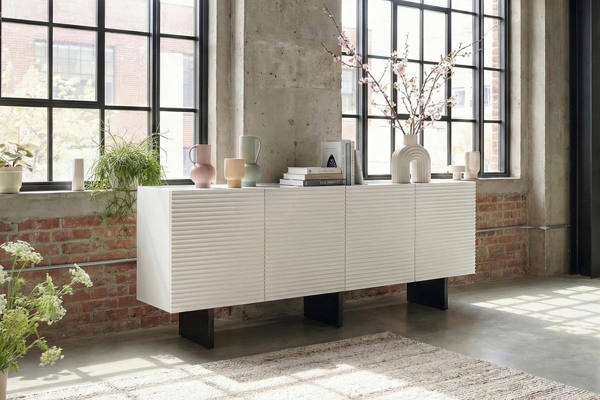 SIDEBOARD LYNN Weiß Holz - Schwarz/Weiß, Holzwerkstoff/Metall (180/75/40cm) - KAWOLA