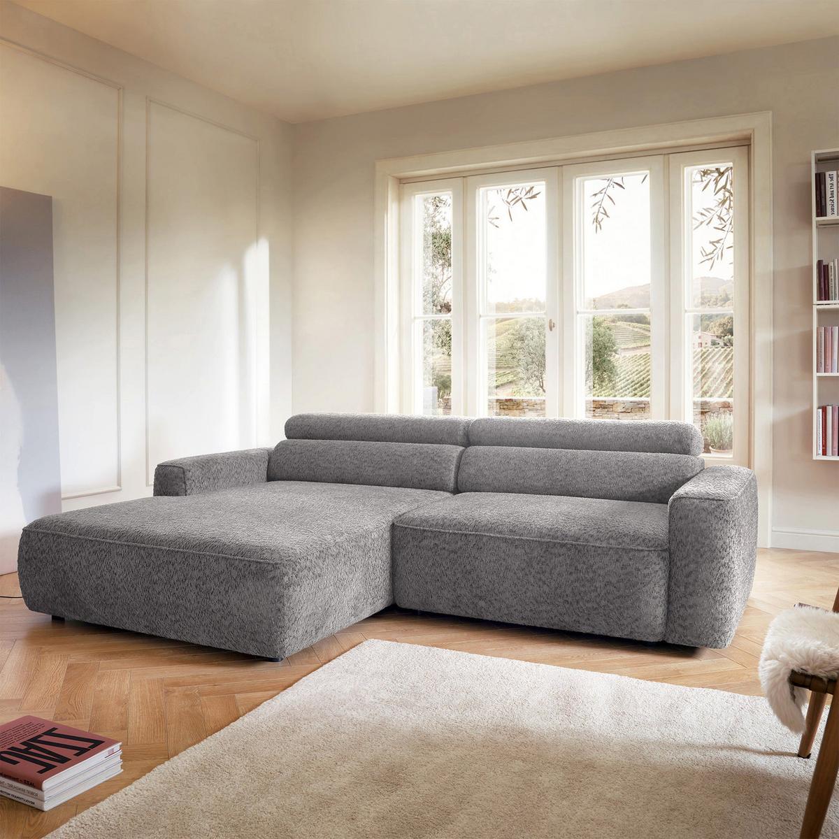 ECKSOFA Fando Hellgrau Chenille - Hellgrau/Schwarz, Kunststoff/Textil (252/182cm) - Selsey