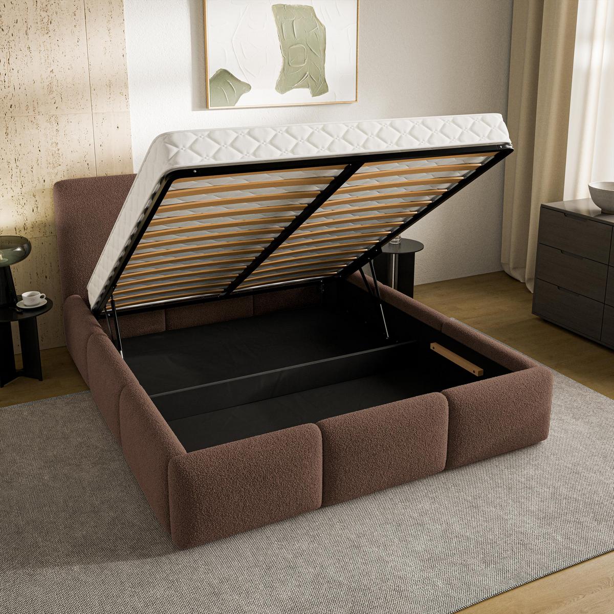 POLSTERBETT ARSIL 120x200 cm mit Bettkästen - Braun - Braun, Holz/Textil (120/200cm) - MASSENO