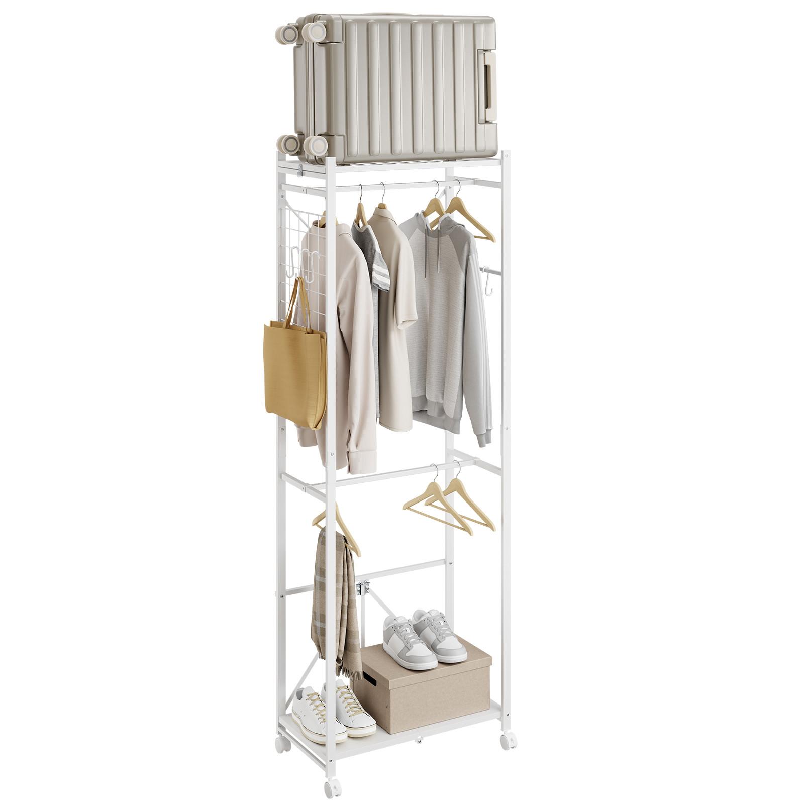 KLEIDERSTÄNDER Schmal mit Rollen, Klappbar Weiß 60,5x32,5x175cm - Weiß, Metall (60/175/32cm) - SoBuy