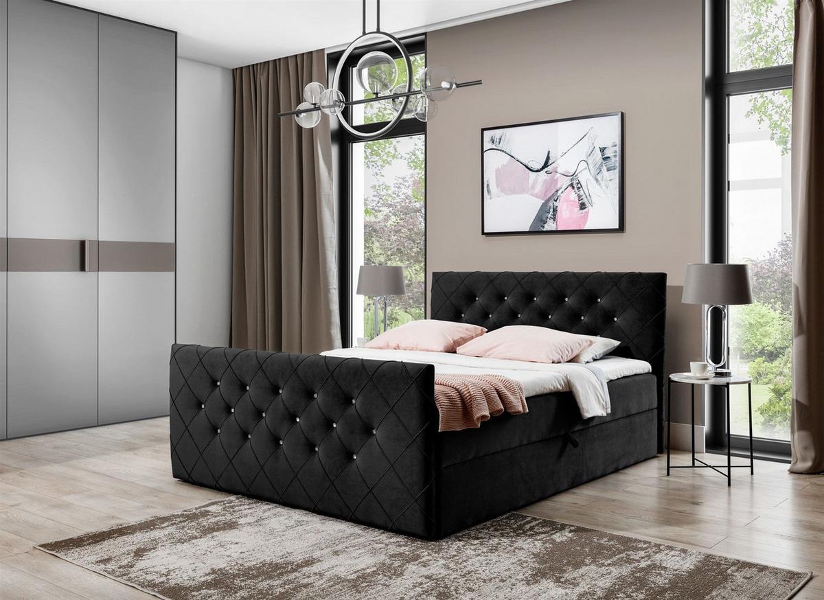 BOXBETT Eivor In Magic Velvet - Schwarz, Holzwerkstoff/Textil (200/200cm) - Fun Möbel