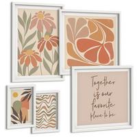 BILDER SET 5er Set - 50x50 cm & 20x30 cm & 40x60 cm Weißer Rahmen - Abstrakte Pastellblumen - Weiß, Kunststoff (40/60cm) - TULUP