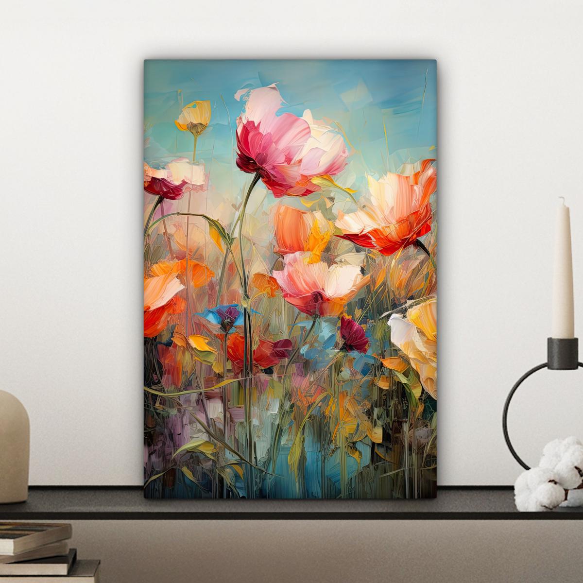 LEINWANDBILD Blumen - Aquarell - Kunst - Botanisch - Natur Deko Wohnzimmer 20x30 cm - Orange, Textil (20/30cm) - MuchoWow