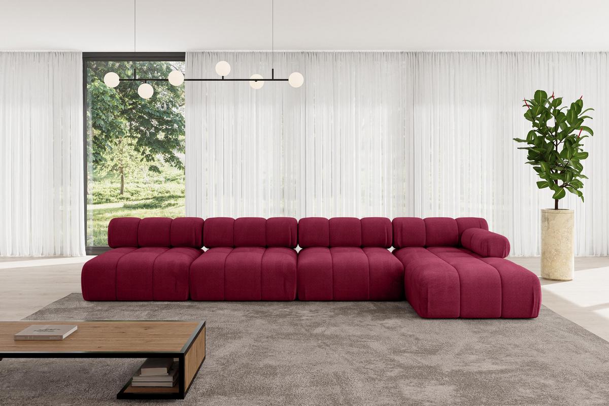 ECKSOFA modulares Sofa Razon-L3 - 380x160x70 cm Bordeauxrot Velours - Bordeaux, Holzwerkstoff/Textil (380/160cm) - ALTDECOR