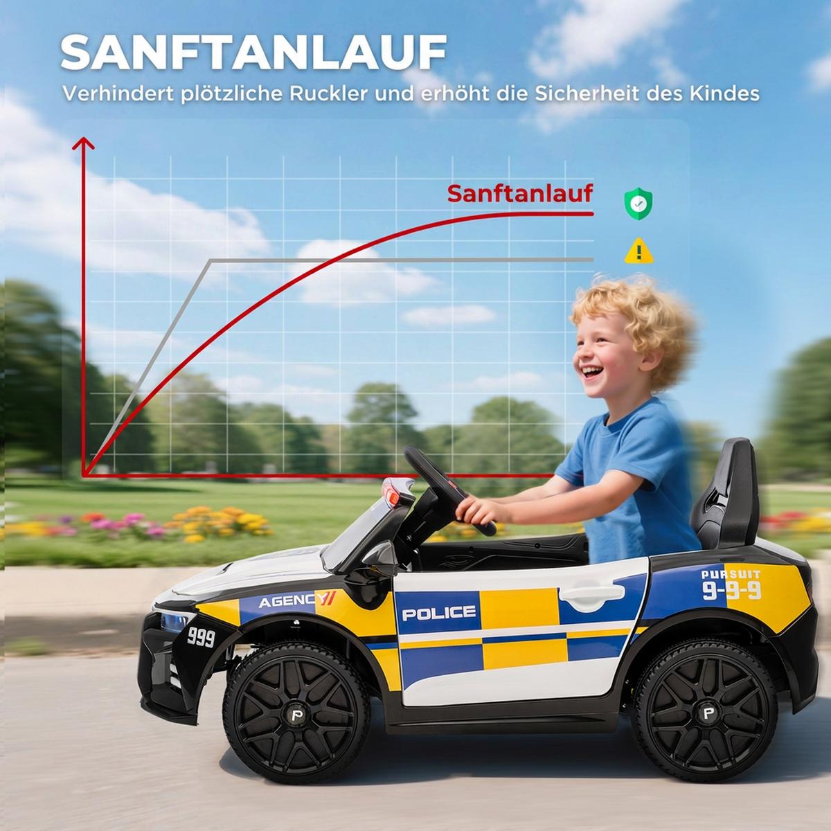 KINDER-POLIZEIAUTO Kunststoff Metall Weiß - Weiß, Kunststoff (96/60/45cm) - AIYAPLAY