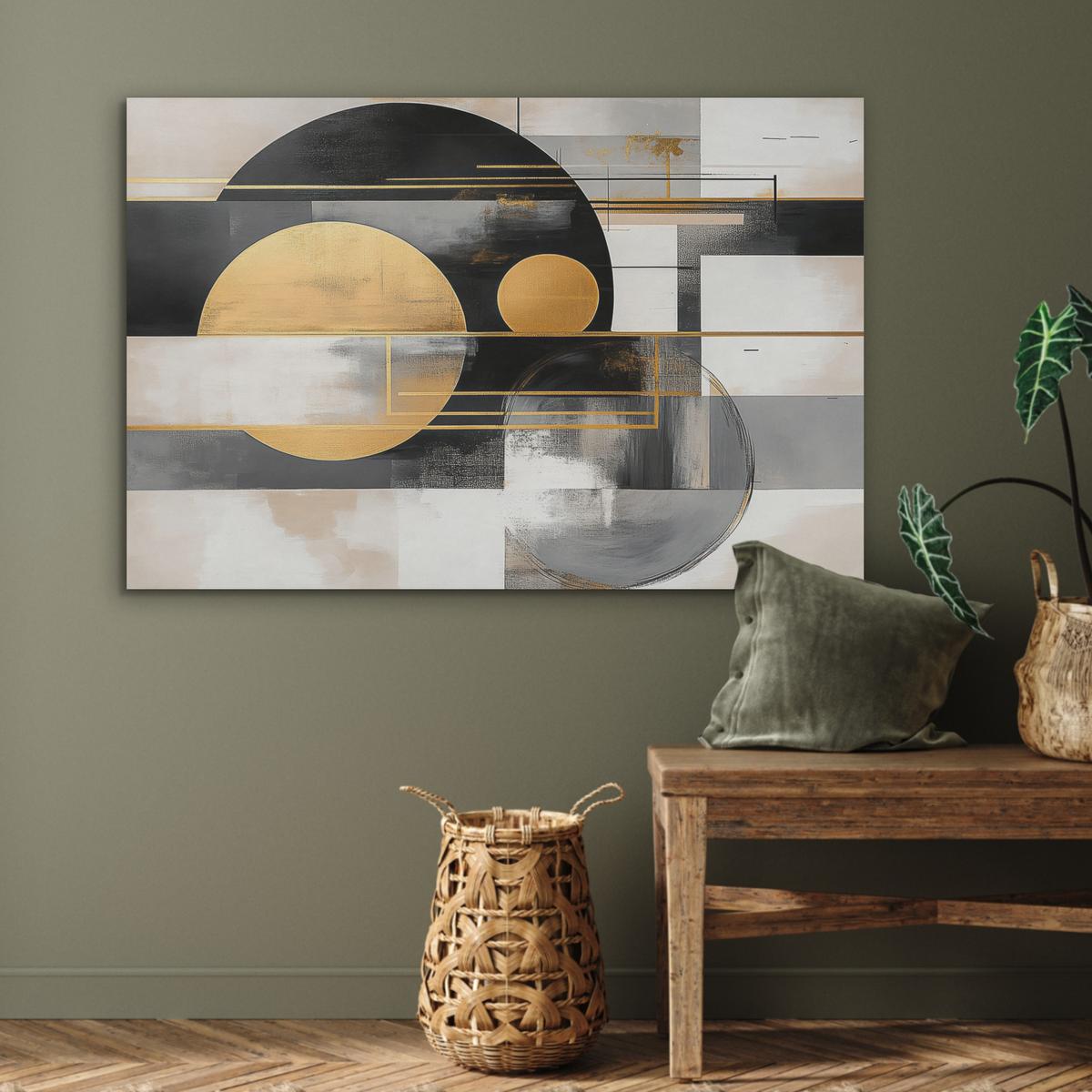 AKUSTIKBILD Abstrakt - Gold - Silber - Formen - Ästhetisch - Modern Wandbild Wohnzimmer 100x70 cm - Goldfarben, Kunststoff (100/70/0.9cm) - MuchoWow