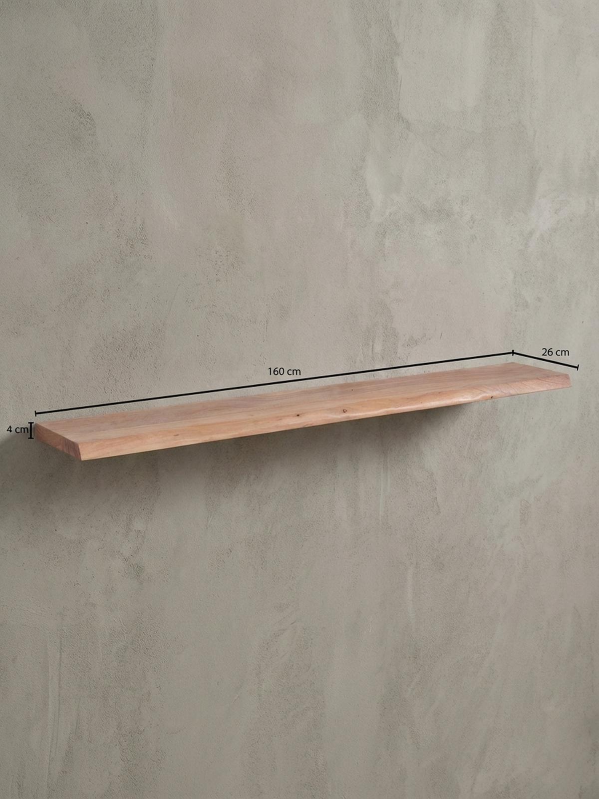 WANDREGAL Akazienholz Baumkante Rustikal, Beige 160x26x4 cm - Beige, Holz (160/4/26cm) - KADIMA DESIGN