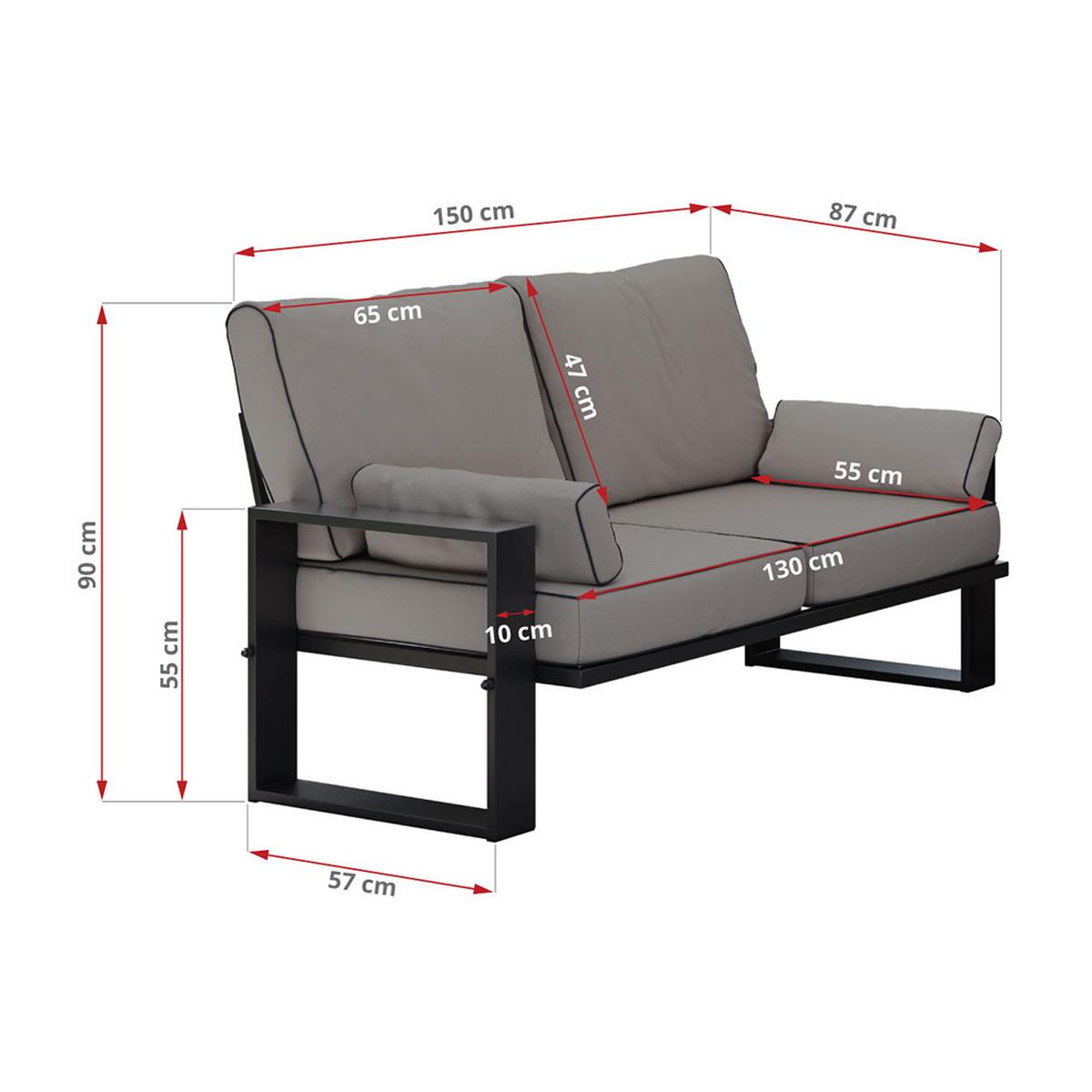 GARTENMÖBEL-SET ELBA: 1x Tisch, 2x Sofa - Grau - Grau, Textil - MKS
