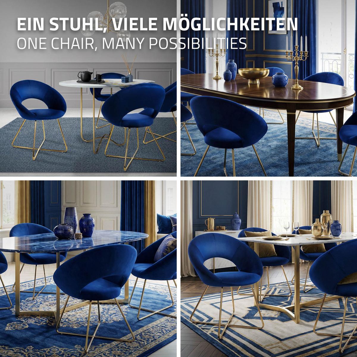 ESSZIMMERSTÜHLE 2er Set Blau Samt - Blau/Goldfarben, Metall (53/77/64cm) - ML-DESIGN
