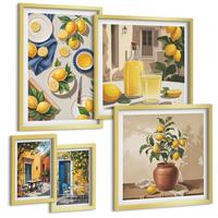 BILDER SET 5er Set - 50x50 cm & 20x30 cm & 40x60 cm Goldrahmen - Bunte Strandhäuser - Goldfarben, Kunststoff (40/60cm) - TULUP