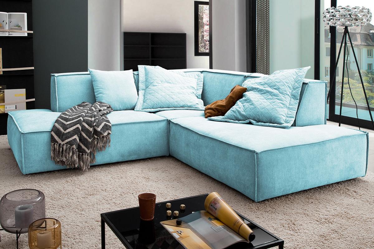 ECKSOFA SAMU Hellblau Webstoff - Schwarz/Hellblau, Textil (226/224cm) - KAWOLA