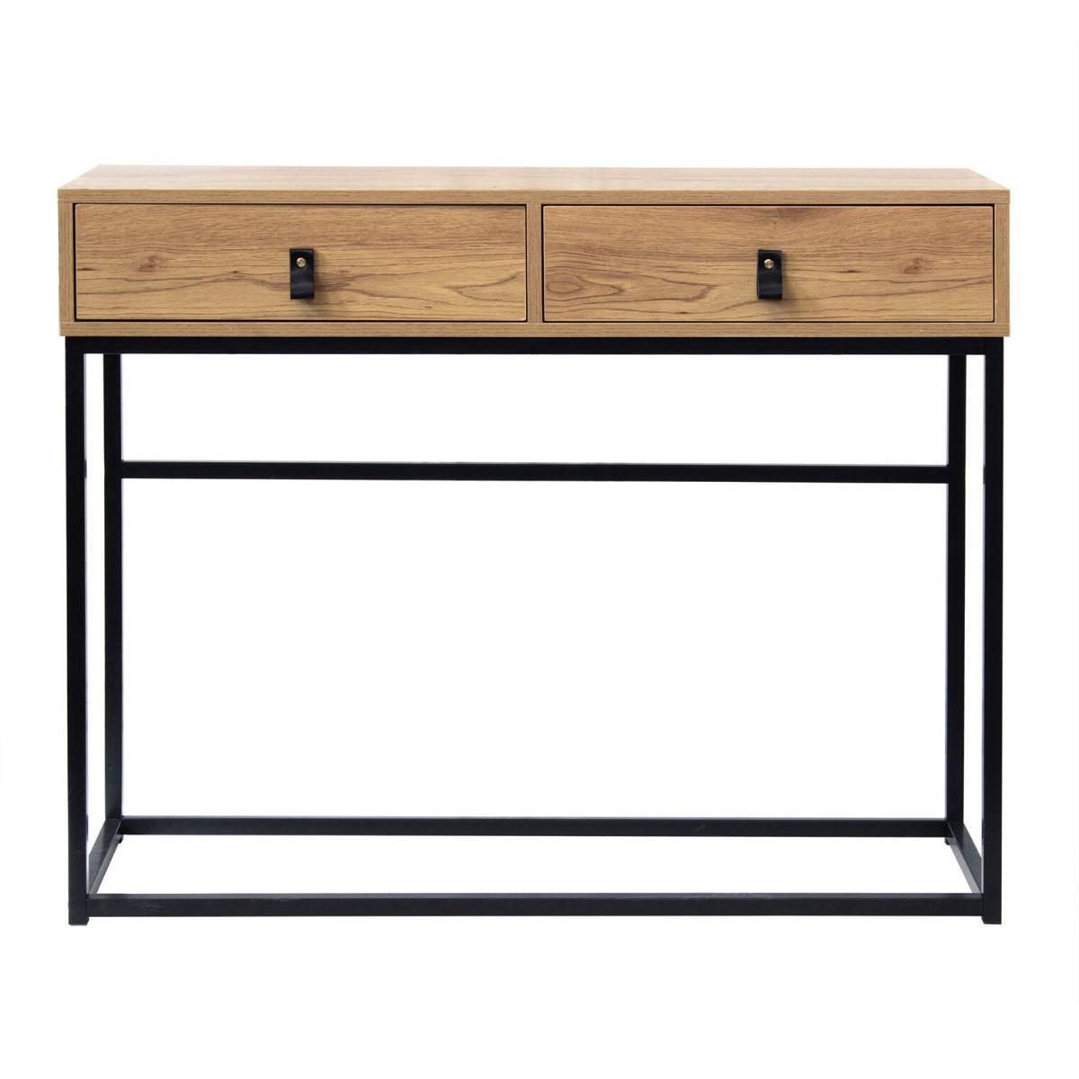 KONSOLE in Eichenoptik mit 2 Schubladen und Metallfüßen L100 cm - JILL - Eschefarben, Holzwerkstoff (36/35.3/80.5cm) - Calicosy