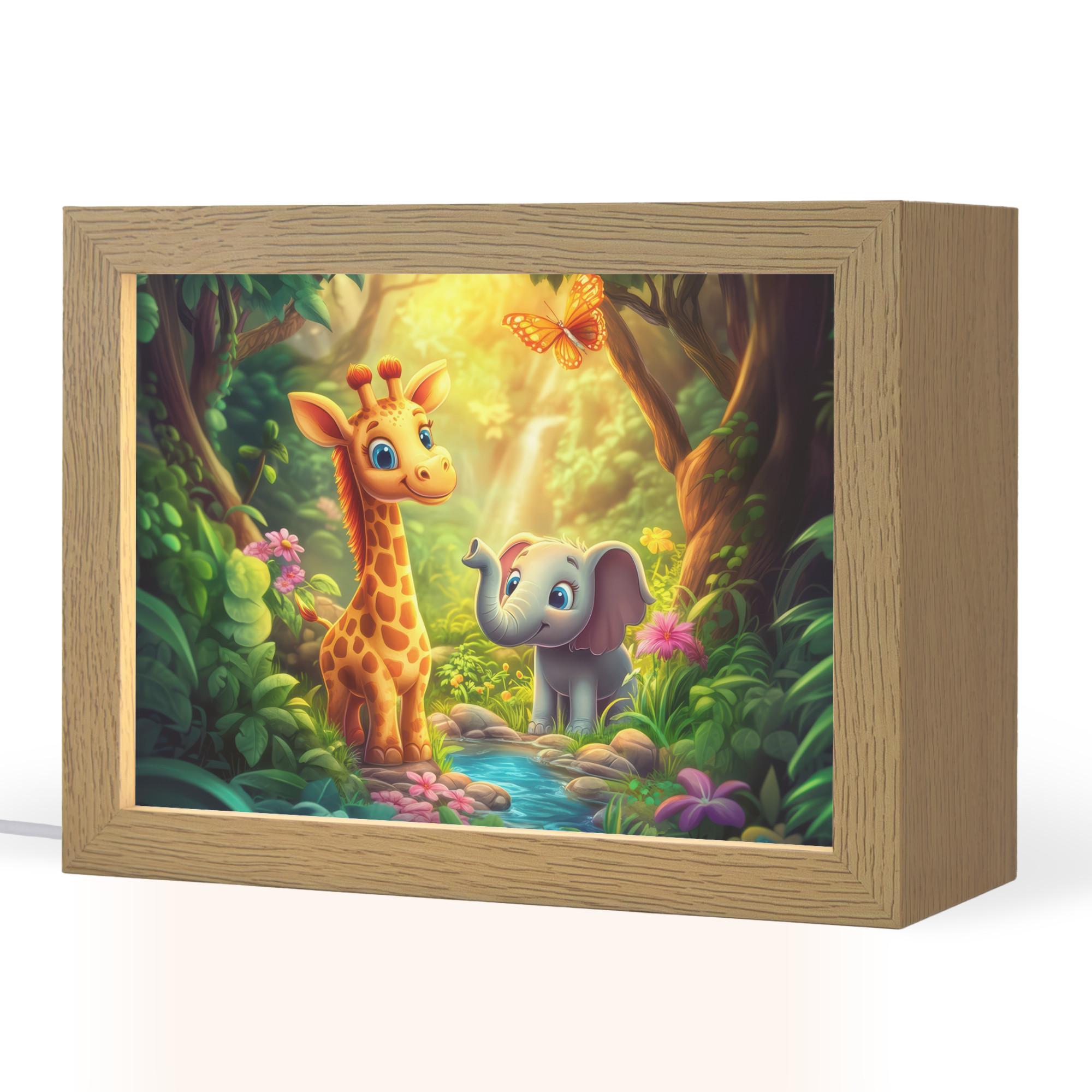 NACHTTISCHLAMPE Giraffe - Elefant - Blumen - Dschungel 20x15 cm - Grün, Holzwerkstoff (8/20/15cm) - OnlyWow