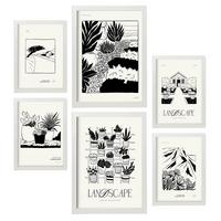 POSTER Set Mit 6 In Schwarzer Tinte Saftiger Garten Künstlerische Und Abstrakte Drucke Für Innenarchitektur A3 & A4 Weißer Rahmen - Weiß, Papier (29/3cm) - Nacnic