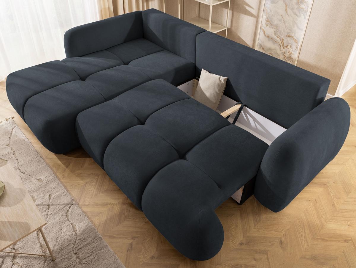 ECKSOFA Loretto aus natürlichem Schwarz Webstoff mit Schlaffunktion, Bettkasten und tiefen Steppungen in Bubble-Optik - Schwarz, Holz/Kunststoff (180/275cm) - S-Style