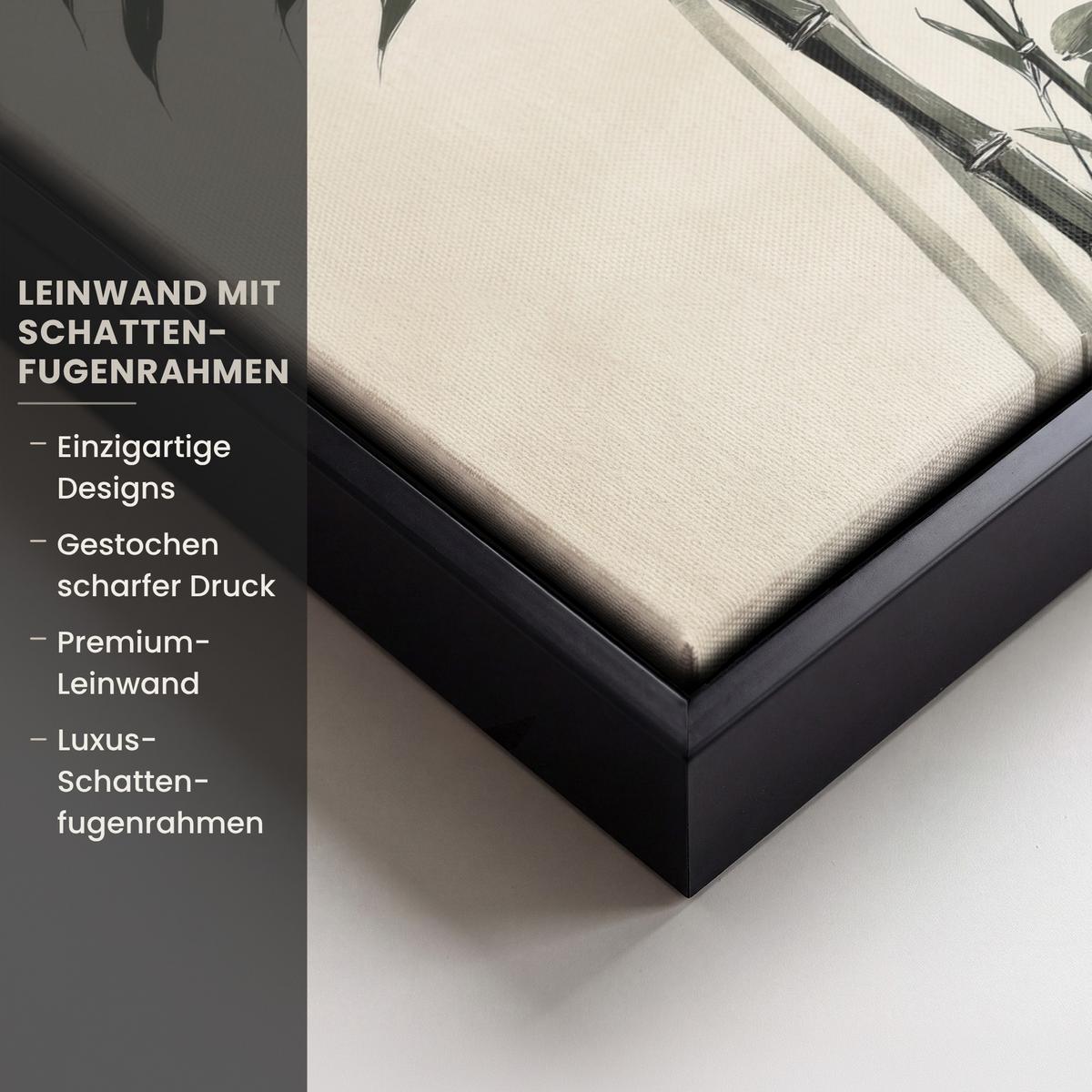 LEINWAND Bilder mit Rahmen - Japandi - Bambus - Beige - 30x20 - Eukalyptusholzfarben, Textil (30/20cm) - MuchoWow