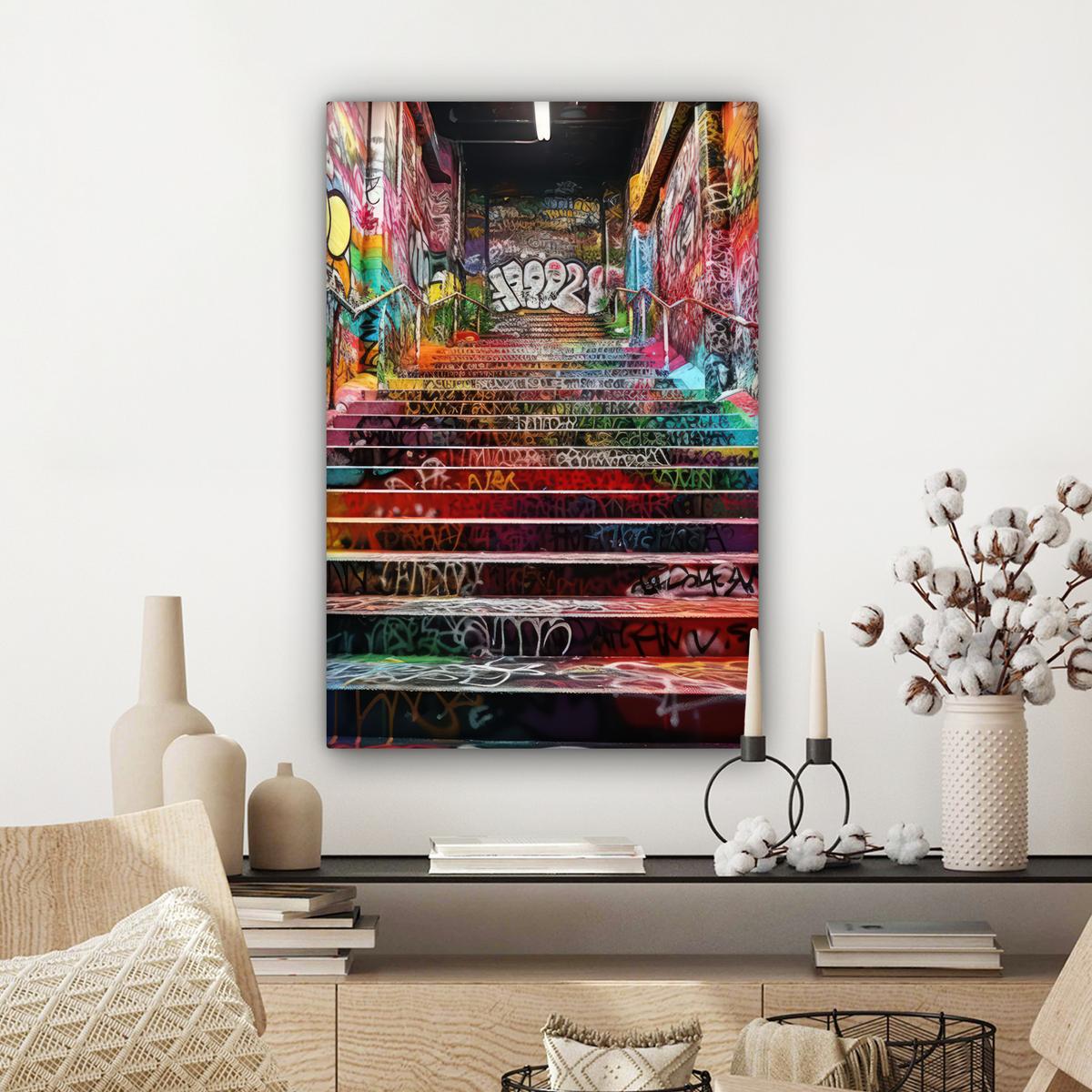 LEINWANDBILD Treppe - Graffiti - Farben - Kunst Wanddeko 40x60 cm - Multicolor, Textil (40/60cm) - MuchoWow