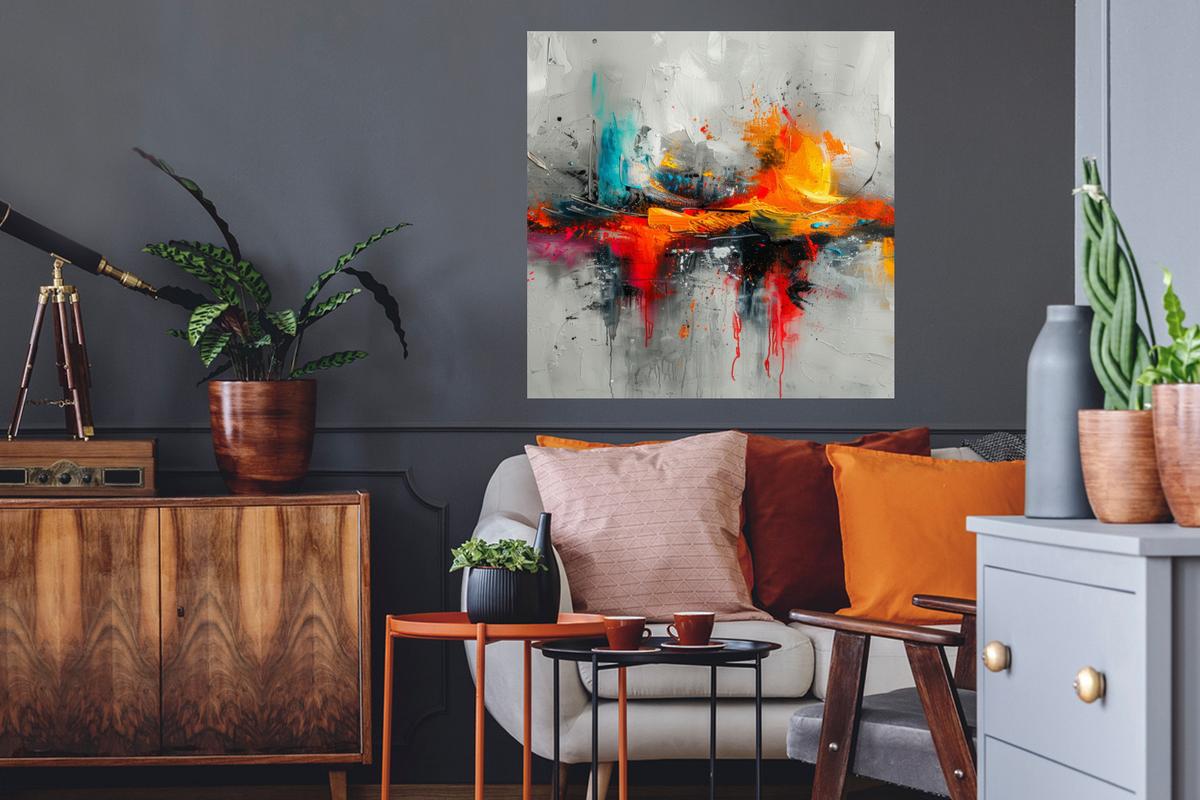 WANDTATTOO Moderne Kunst - Orange - Grau - Abstrakt Wanddeko 50x50 cm - Hellgrau, Kunststoff (50/50/0.1cm) - MuchoWow