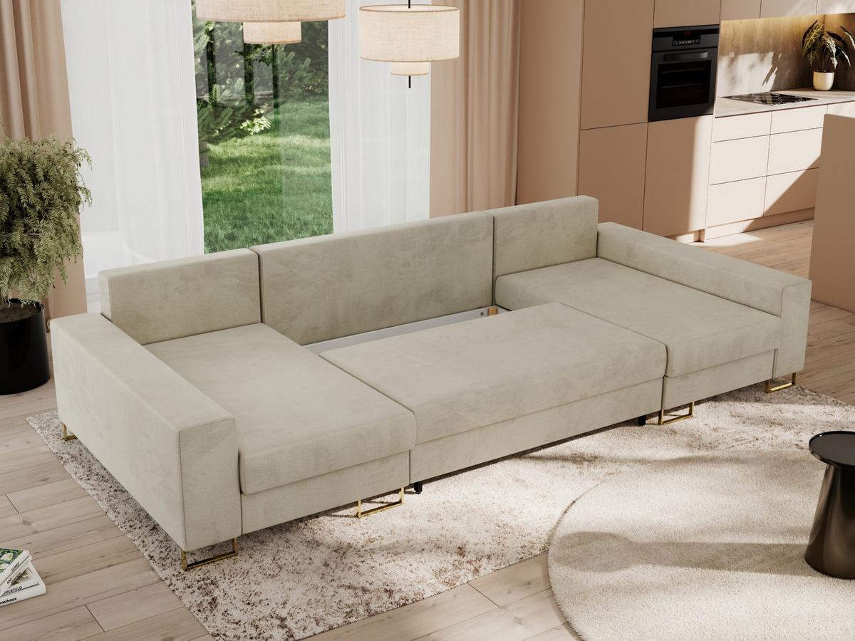 WOHNLANDSCHAFT DORIAN U Velvet Beige - Beige/Goldfarben, Textil/Metall (312/85/138cm) - MKS