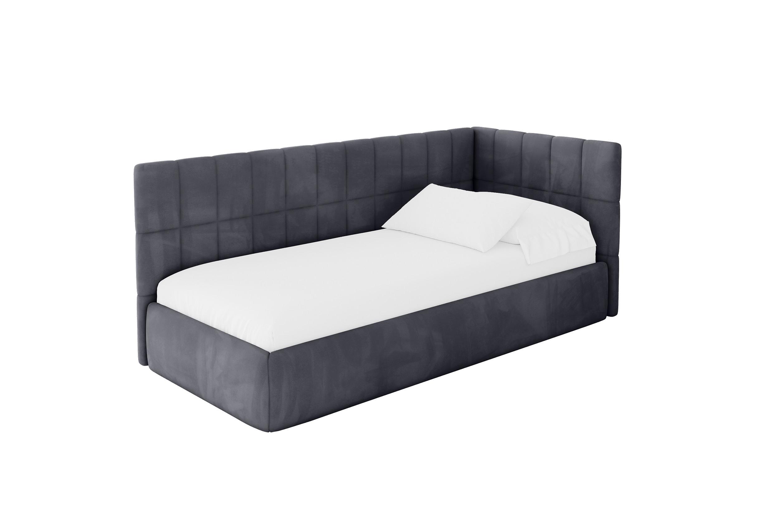 EINZELLBETT Jugendbett mit Bettkasten und Matratze H3/H4, Links - TULY 100x200 Dunkelgrau - Dunkelgrau, Holzwerkstoff/Textil (100/200cm) - ALTDECOR