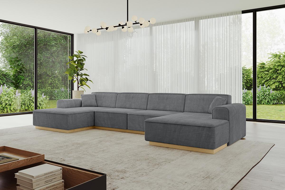 WOHNLANDSCHAFT IREA-U2-v2 - 386x165x80 cm Duneklgrau - Dunkelgrau, Holzwerkstoff/Textil (386/80/165cm) - ALTDECOR