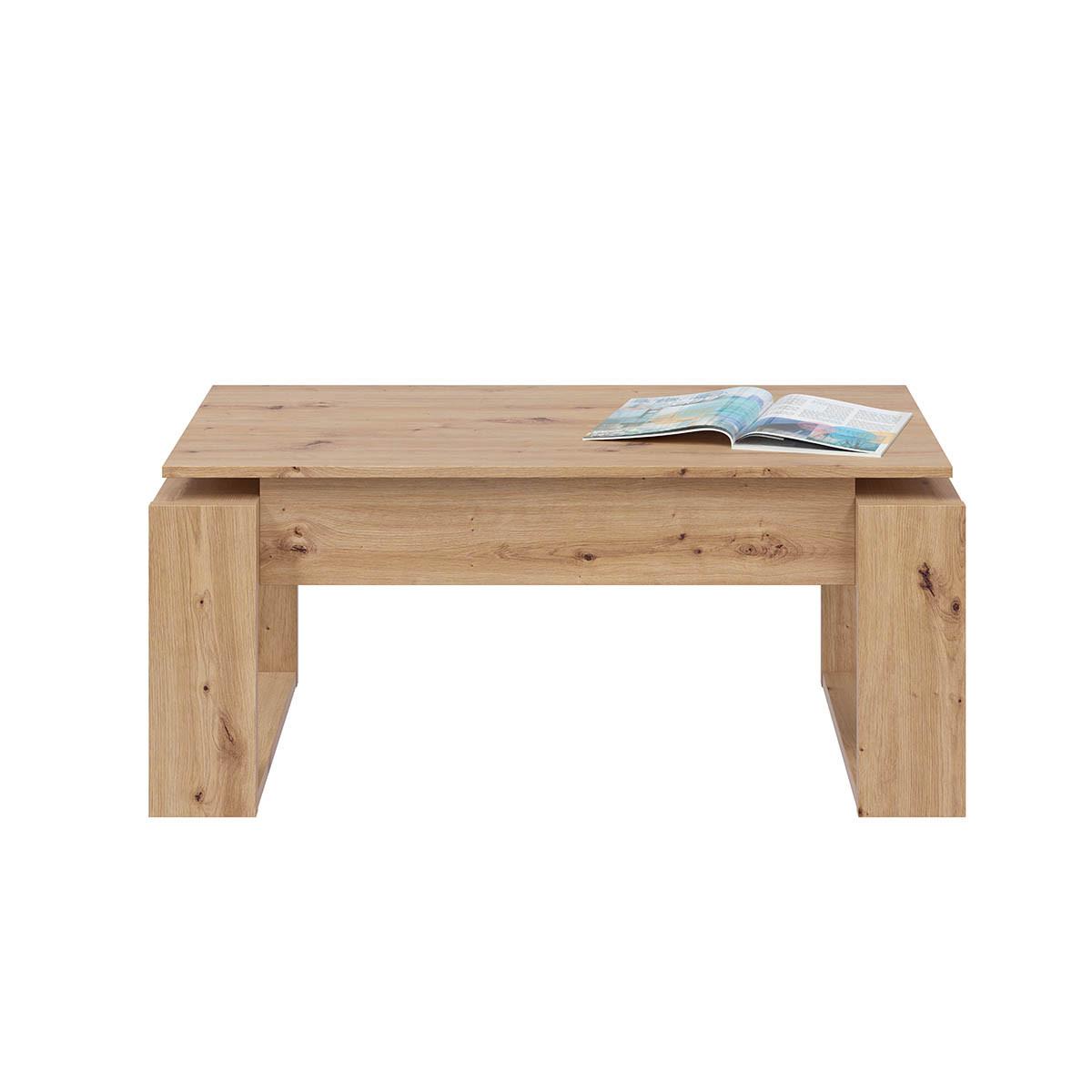DESIGN Couchtisch mit hochklappbarer Tischplatte L102 cm - Ciara - Eiche Artisan, Holzwerkstoff (8.3/50/43cm) - Calicosy