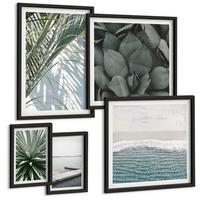 BILDER SET 5er Set - 50x50 cm & 20x30 cm & 40x60 cm Schwarzer Rahmen - Hängebrücke aus Palmenblättern - Schwarz, Kunststoff (40/60cm) - TULUP