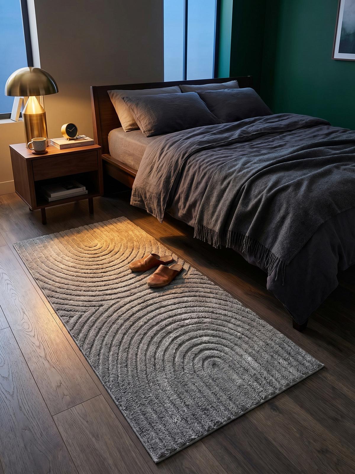 TEPPICH Hochflor RIGI in Silber, mit organischen Bögen in 3D, 80 x 250 cm - Silberfarben, Textil (80/250cm) - KADIMA DESIGN