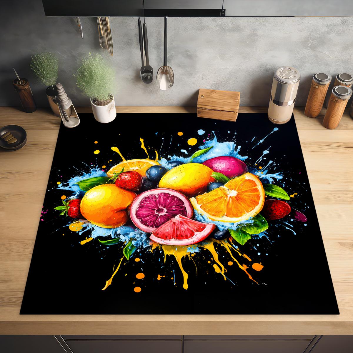 HERDABDECKPLATTE Obst - Graffiti - Bunt - Orange - Erdbeere - Abstrakt Induktionsmatte 78x78 cm - Orange, Kunststoff (78/78/0.2cm) - MuchoWow