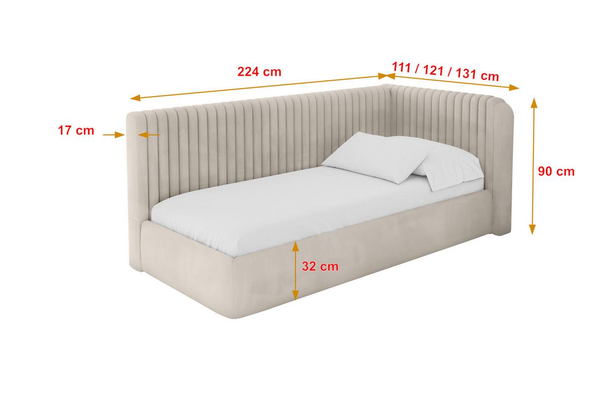 EINZELLBETT Jugendbett mit Bettkasten und Matratze H3/H4, Links - AURY 90x200 Beige - Ecru, Holzwerkstoff/Textil (90/200cm) - ALTDECOR
