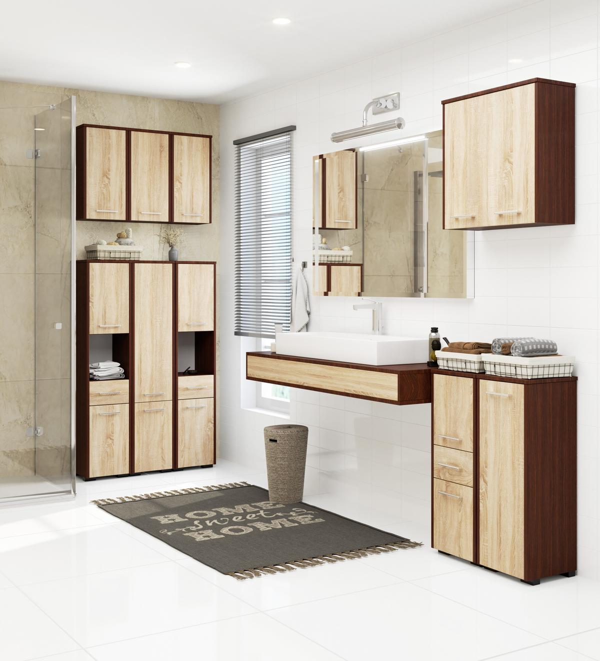 BADKOMMODE Dunkelbraun, Eiche Sonoma 60/60/22,5 - Wengefarben/Sonoma Eiche, Holzwerkstoff (60/60/23cm) - RAUMHIRSCH FURNITURE