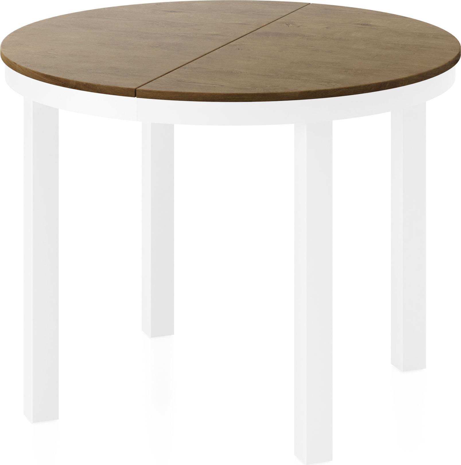 ESSTISCH Rowan Weiß runder ausziehbarer, Lefkas Eiche 100-176/100/76 cm - Alteiche/Weiß, Holzwerkstoff/Metall (100/176/76cm) - WFL GROUP