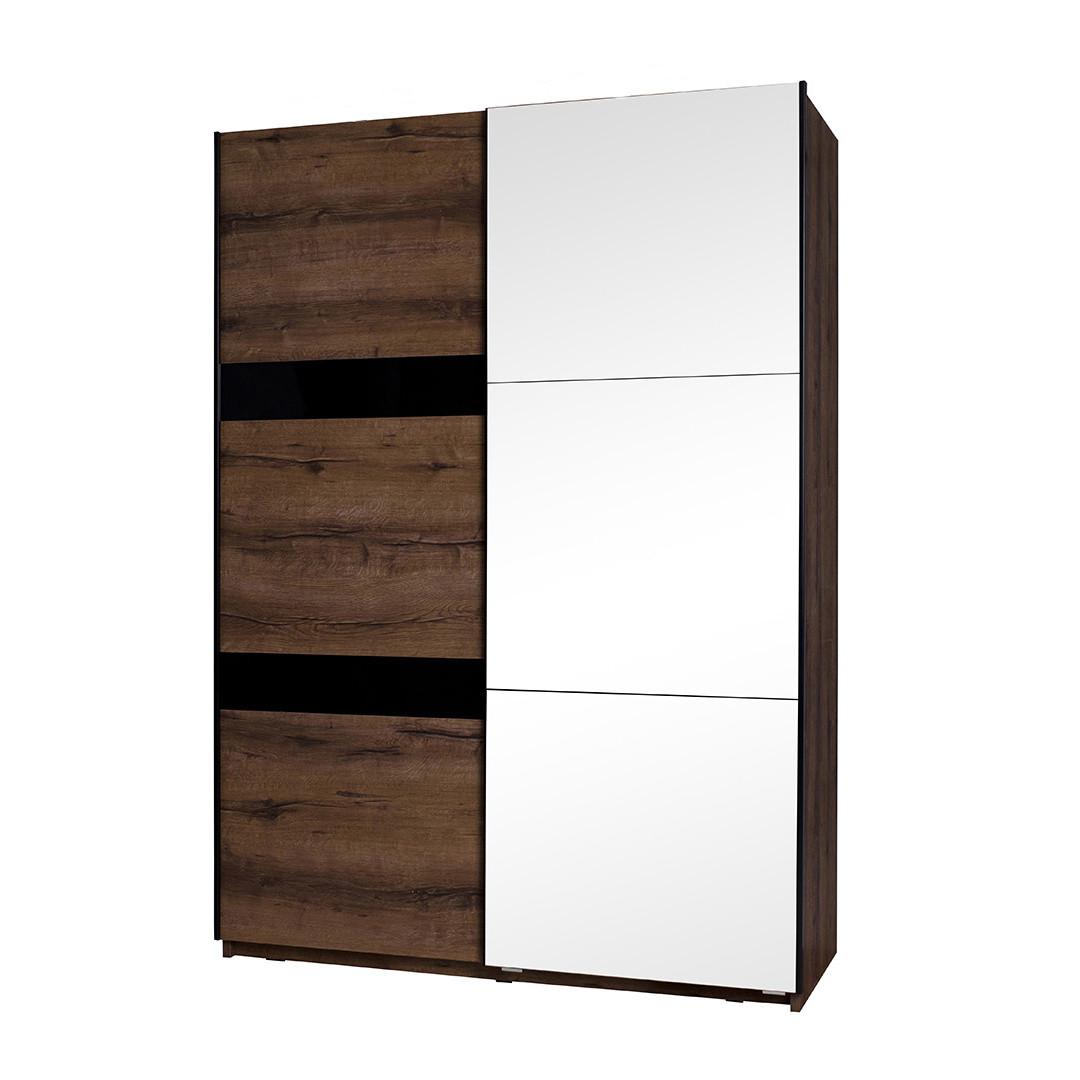 SCHWEBETÜRENSCHRANK Devon mit 2 Türen und Spiegel, Eiche monastery - Eichefarben/Schwarz, Holzwerkstoff/Metall (150/215/68.5cm) - Beautysofa