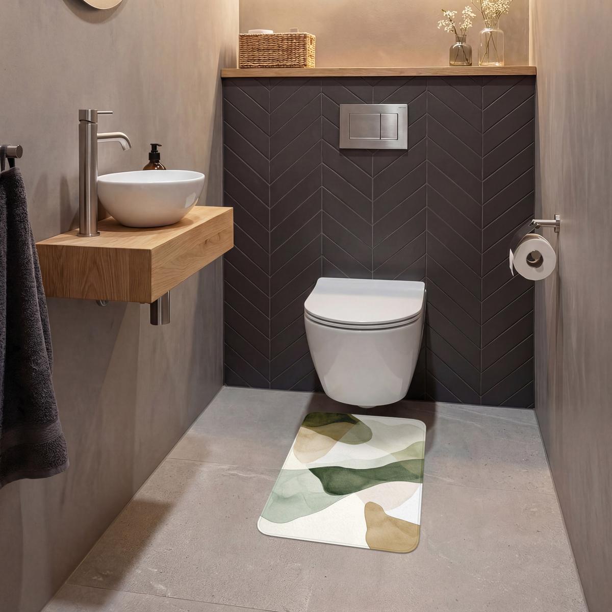 WC-VORLEGER Japandi - Abstrakt - Grün WC Teppich 40x60 cm - Grün, Textil (40/1cm) - OnlyWow