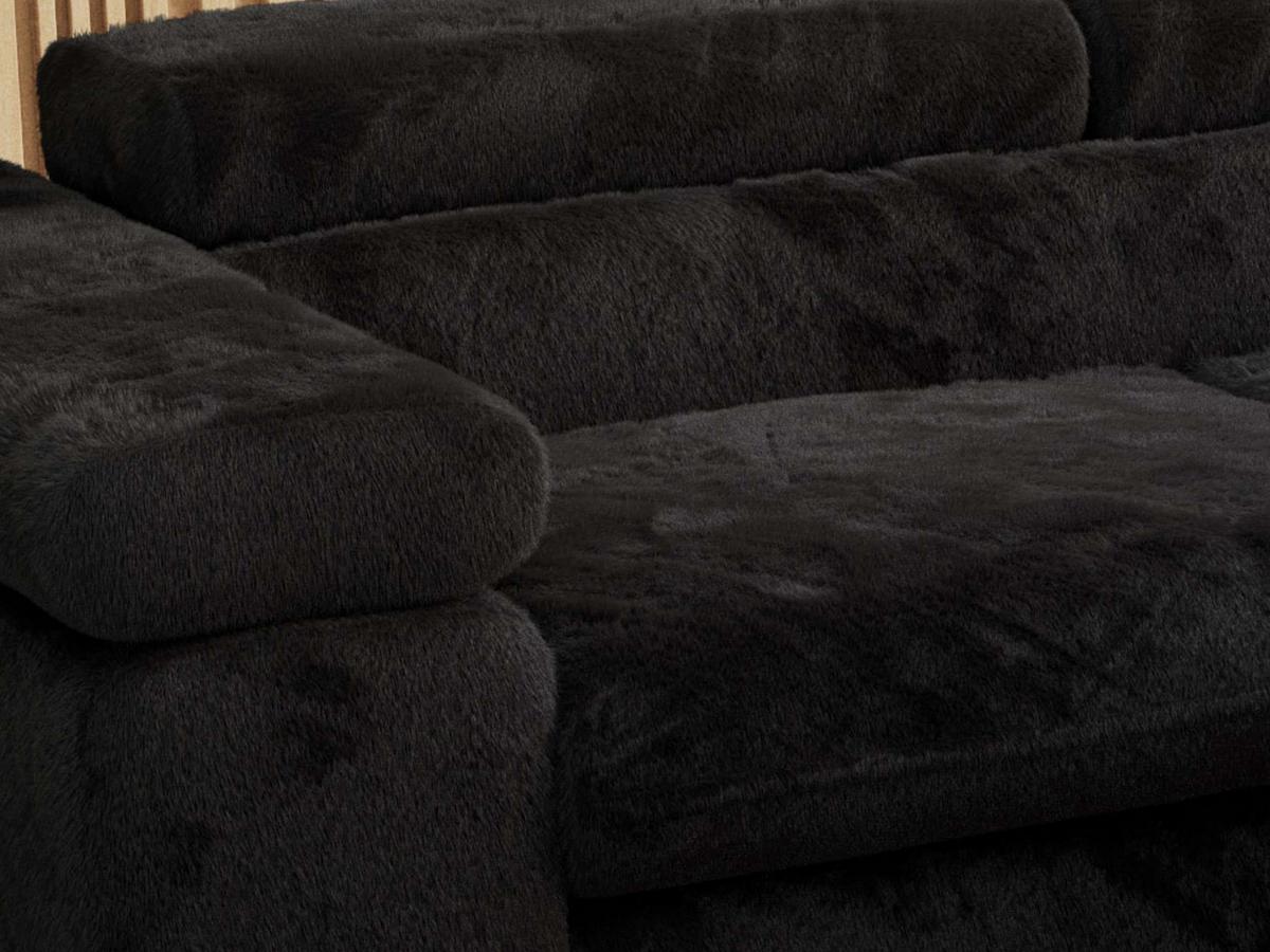 ECKSOFA PEDRO L Schwarz Plüsch - Rechts Seite - Schwarz, Textil/Metall (273/208cm) - MKS