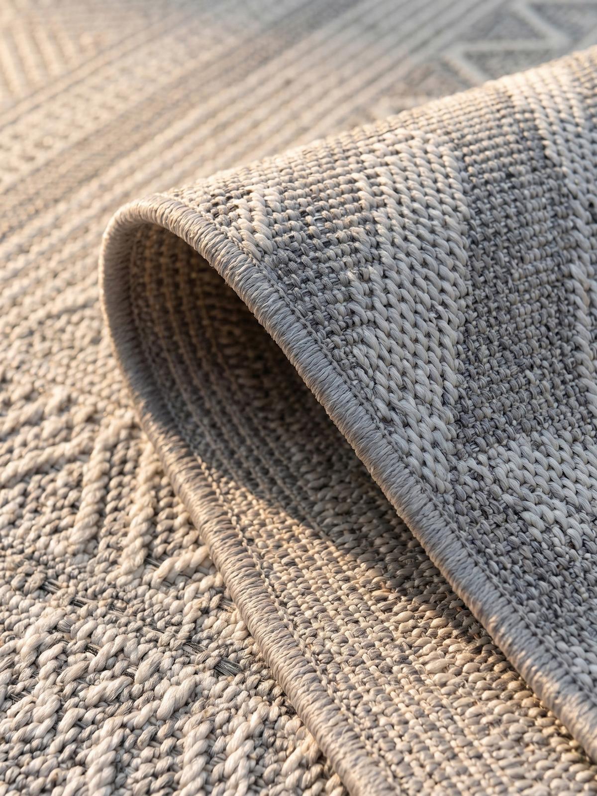 TEPPICH Outdoor VENTOUX in Grau, im Ethno-Stil, Ø 120 cm - Grau, Textil (120/120cm) - KADIMA DESIGN