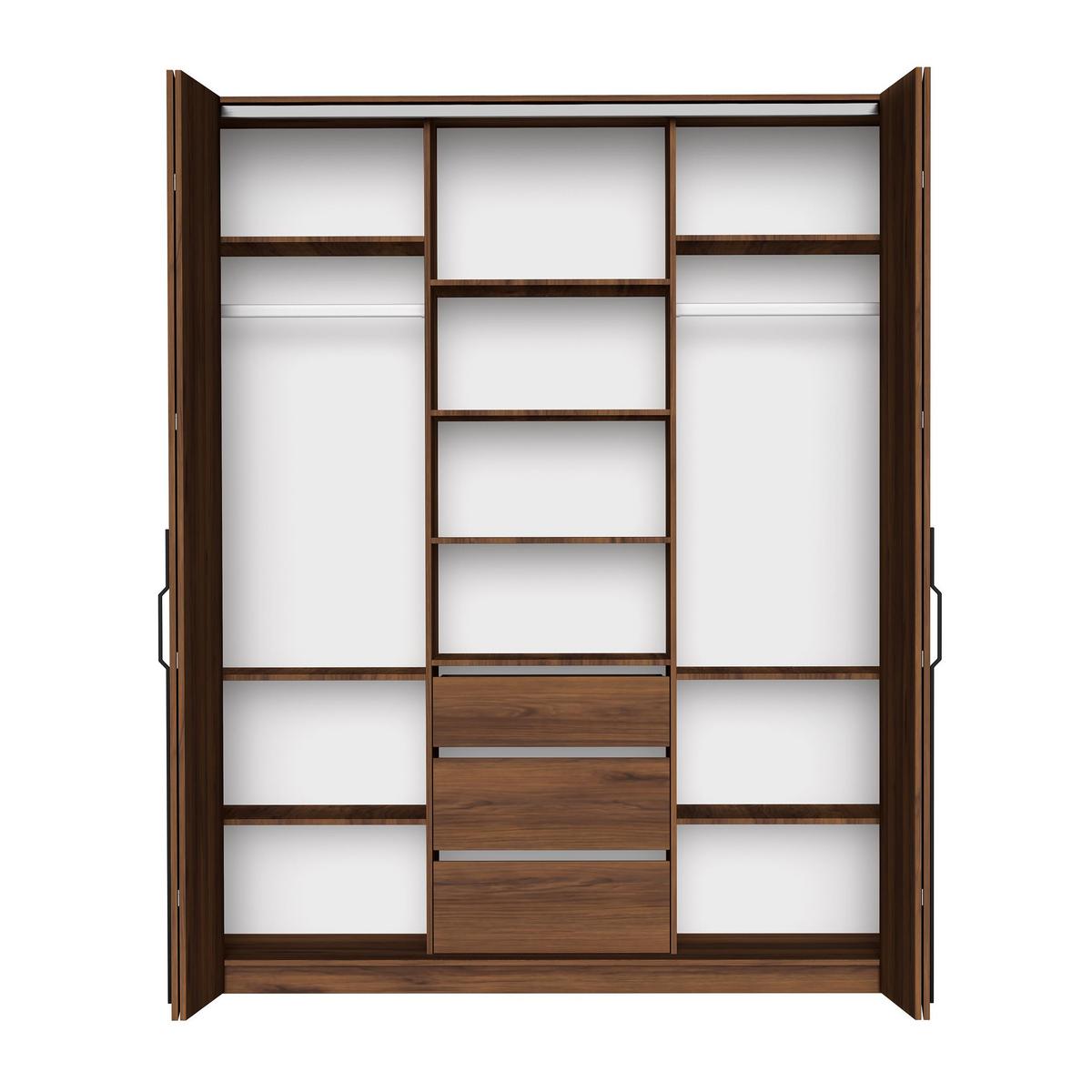 FALTTÜRENSCHRANK Omodeo 200 cm breit in Warmia-Nussbaum – mit WingLine-Falttüren - Walnussfarben, Holzwerkstoff (200/240/58cm) - AX Living