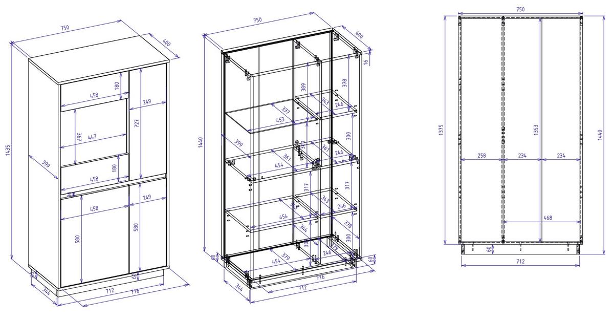 VITRINE Kaschmir, Eiche Artisan 75 cm, Highboard mit Soft-Close - Kaschmir/Eiche Artisan, Glas/Holzwerkstoff (75/144/40cm) - Furn.Design