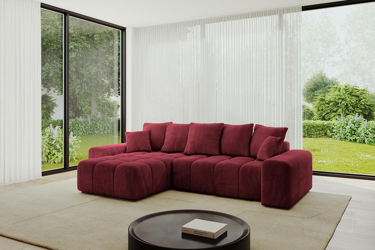 ECKSOFA Ottomane links ENIL-L 297x189x68 Bordeaux Velours - Bordeaux, Holzwerkstoff/Kunststoff (297/189cm) - ALTDECOR