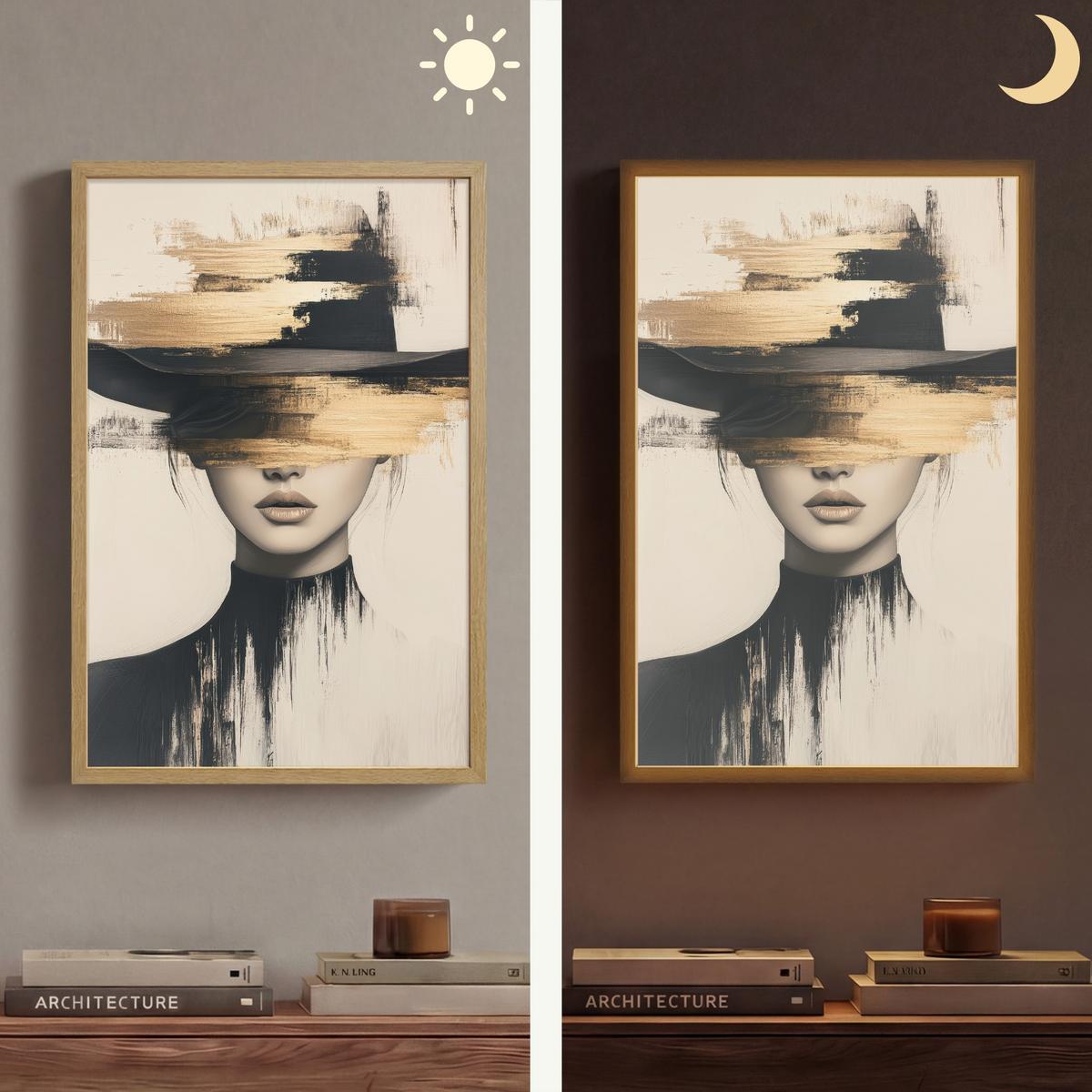 WANDLEUCHTE MIT AKKU Frau - Hut - Farbe 40x60 cm - Creme, Holzwerkstoff (40/60/8cm) - OnlyWow