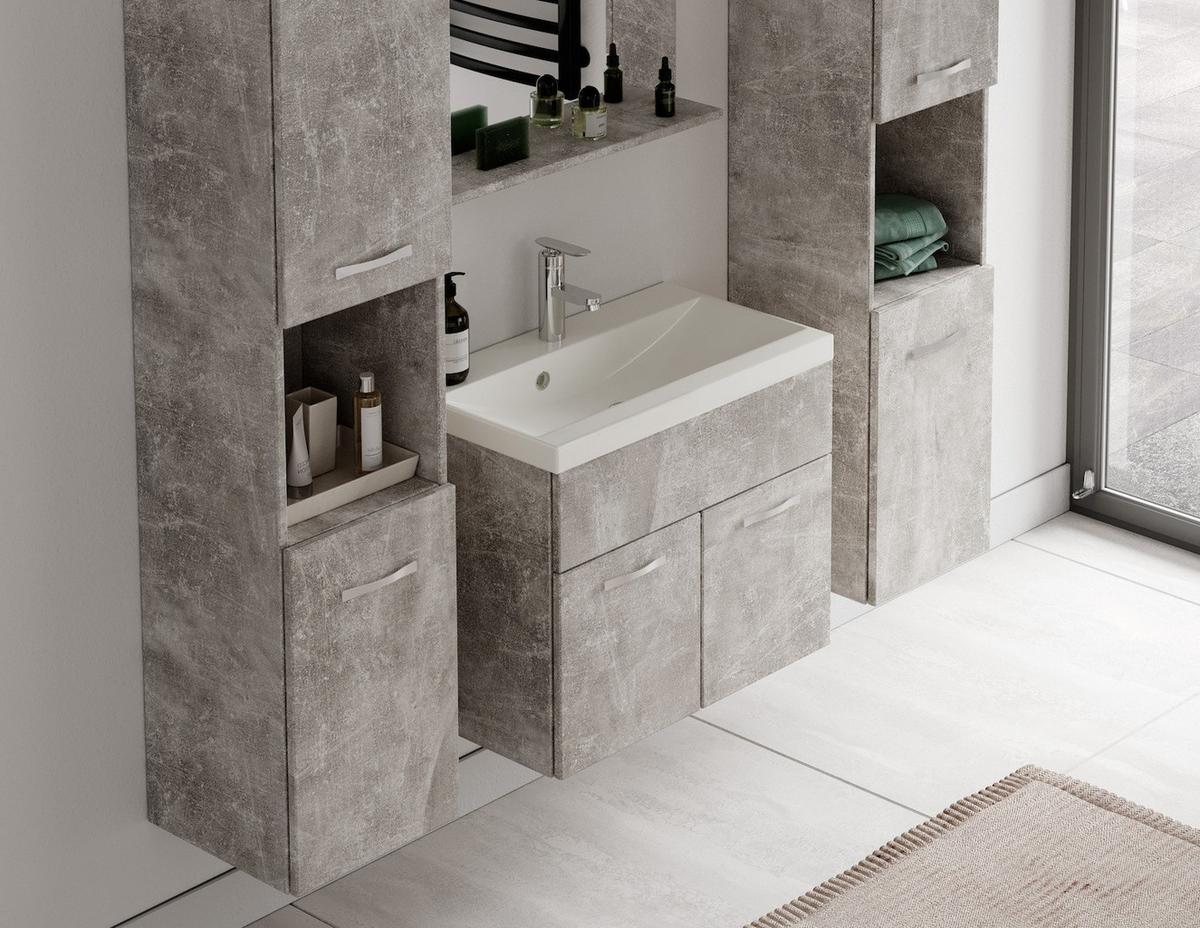 BADMÖBEL-SET Montreal 5 Teile Beton Grau - 60 x 35 x 51 cm - Grau, Holz (60/51/35cm) - Badplaats