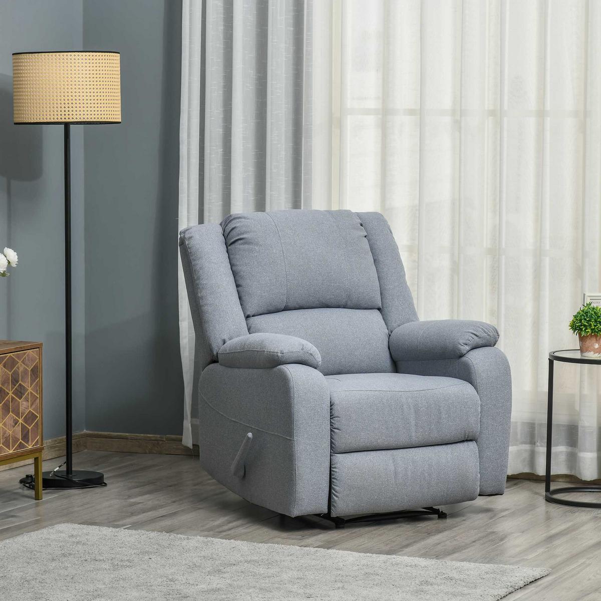 RELAXSESSEL mit Liegefunktion Fernsehsessel TV-Sessel mit Seitentasche Hellgrau - Hellgrau/Schwarz, Textil/Metall (96/98/87cm) - HOMCOM