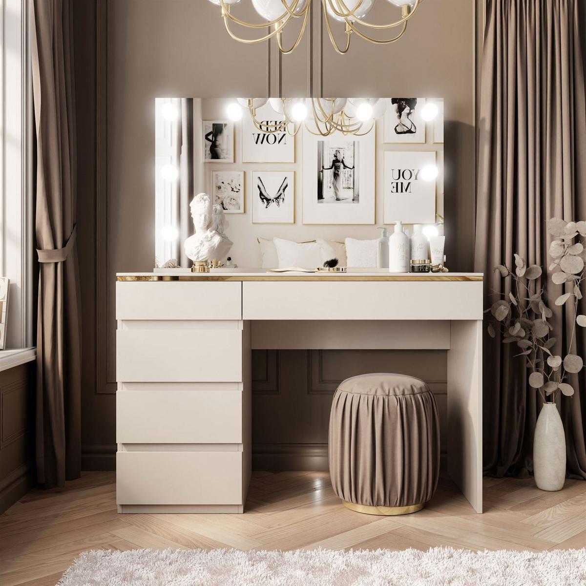 SCHMINKTISCH AURORA II ELITE KASCHMIR mit Spiegel und Beleuchtung - Kaschmir, Holzwerkstoff (120/145/55cm) - Lookway
