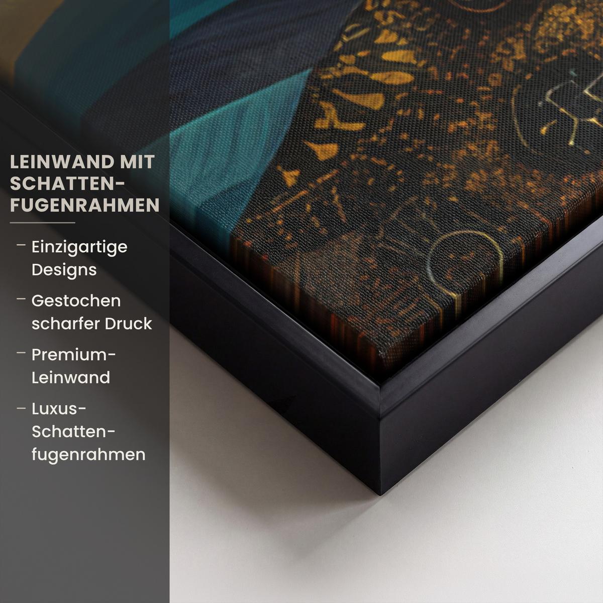 LEINWAND Bilder mit Rahmen - Baum - Mond - Blumen - Gold - Kunst - 60x90 - Orange, Textil (60/90cm) - MuchoWow