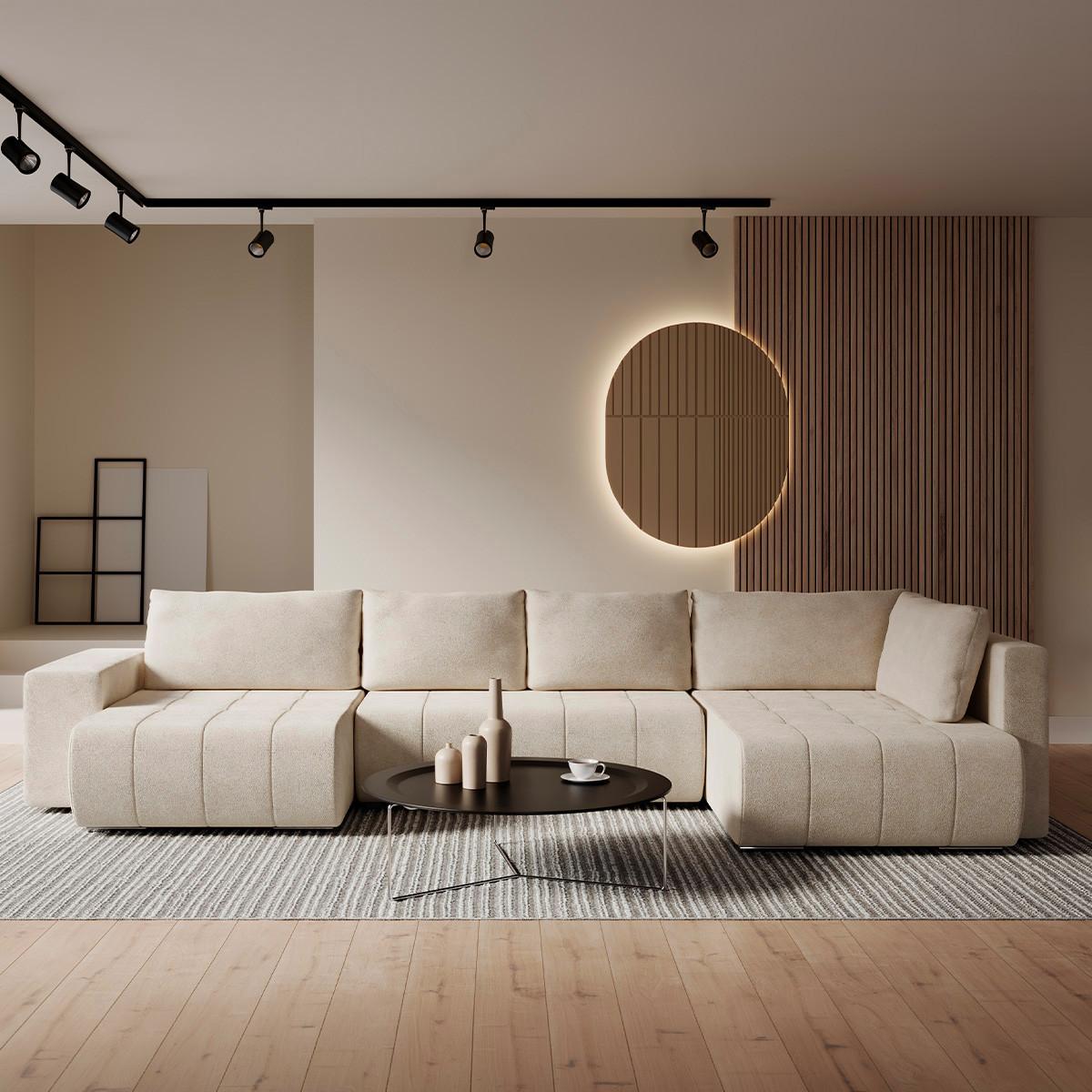 PANORAMASOFA Sergio 5 Sitzplätze Beige - Beige, Holz (392/82/185cm) - Petits-meubles