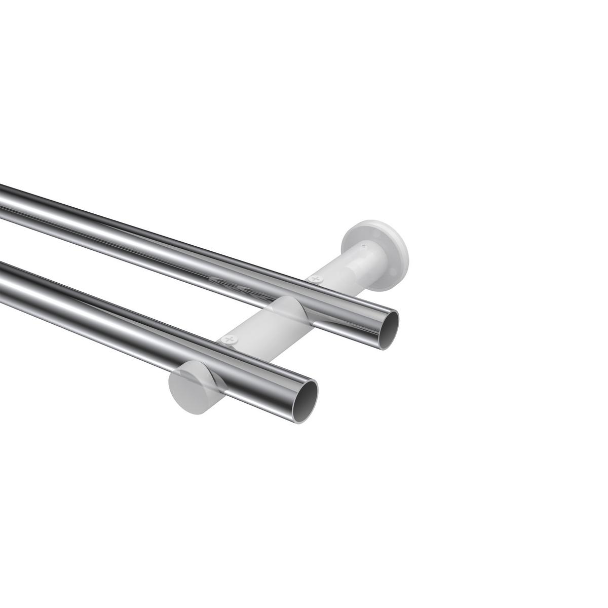 GARDINENSTANGE Platon Mavell 180 cm, 2-läufig (ohne Ringe), 20 mm Ø Chrom - Chromfarben/Weiß, Metall (180cm) - INTERDECO