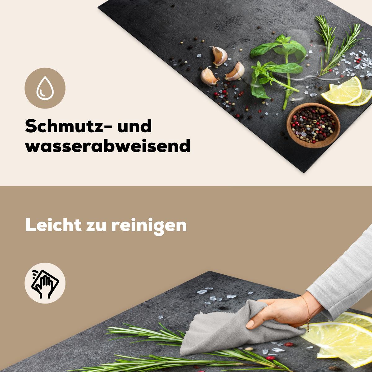 HERDABDECKPLATTE Limette - Kräuter - Gewürze - Grün - Grau - Beton Induktionsschutz 91.6x52.7 cm - Grün, Kunststoff (91.6/52.7/0.2cm) - MuchoWow